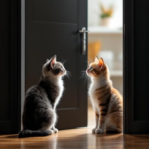deux chatons près d'une porte, étape clé de l'introduction progressive